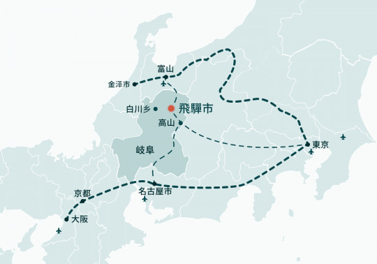 Map of Japan describing the location of Hida in central Japan